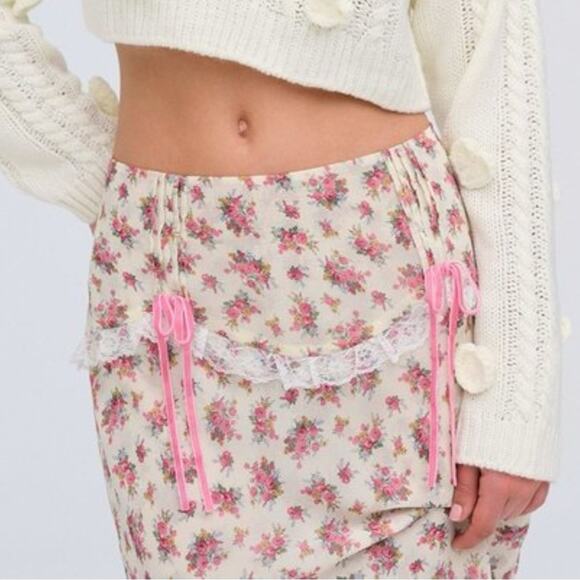 Free People For Love & Lemons Etienne Midi Skirt Small Cottage Coquette Dainty - Picture 7 of 15